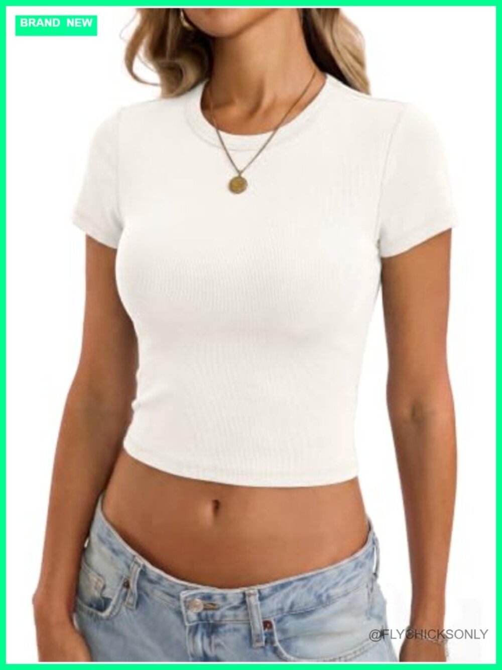 Cotton Ribbed Short Sleeve Crew Neck Crop Top Fitted Tee